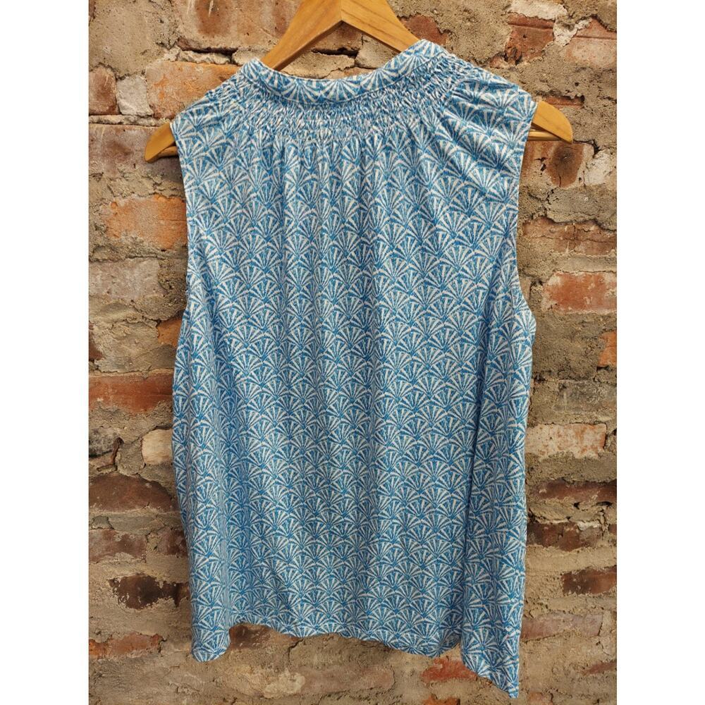 Collection Womens Plus Size 2X Sleeveless Blouse Smocked Henley Tank Top Blue